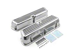 Speedmaster Ford 289/302/351 Windsor Nostalgic Finned Tall Aluminum Valve Covers without Holes; Polished (Universal; Some Adaptation May Be Required)