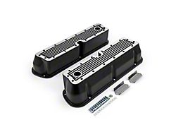 Speedmaster Ford 289/302/351 Windsor Ribbed Tall Aluminum Valve Covers with Holes; Black (Universal; Some Adaptation May Be Required)