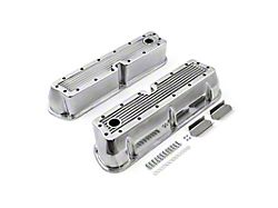 Speedmaster Ford 289/302/351 Windsor Ribbed Tall Aluminum Valve Covers with Holes; Polished (Universal; Some Adaptation May Be Required)