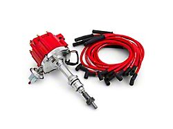 Speedmaster Ford 289/302 Windsor 65K Coil Thunder HEI Distributor with 10.50mm Spark Plug Wires; Red (Universal; Some Adaptation May Be Required)