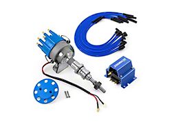 Speedmaster Ford 289/302 Windsor 7000 Series Ready to Run Distributor with Coil and Spark Plug Wires; Blue (Universal; Some Adaptation May Be Required)