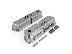 Speedmaster 347 Stroker Black Letter Aluminum Valve Covers with Holes; Polished (77-79 302/351W V8 Thunderbird)
