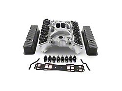 Speedmaster Chevy 350 Straight Plug 195cc Cylinder Head Top End Engine Combo Kit with Finned Valve Covers; Hydraulic Flat Tappet
