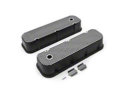 Speedmaster Chevy 454 Tall Finned Aluminum Valve Covers with Holes; Black (Universal; Some Adaptation May Be Required)