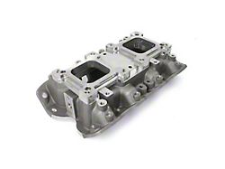 Speedmaster Ford 302/351 Cleveland 3V MidRise Twin Intake Manifold; Satin (Universal; Some Adaptation May Be Required)