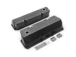 Speedmaster Ford 351 Cleveland Tall Finned Aluminum Valve Covers with Holes; Black (Universal; Some Adaptation May Be Required)