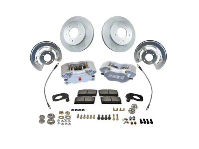 SSBC-USA Comp S 4-Piston Front Drum to Disc Brake Conversion Kit with Vented Rotors; Clear Anodized Calipers (1966 V8 Ranchero)