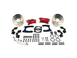 SSBC-USA Comp S 4-Piston Rear Disc Brake Conversion Kit with Dimple Drilled/Slotted Rotors for Ford 9-Inch Small Bearing; Red Calipers (63-73 Ranchero)