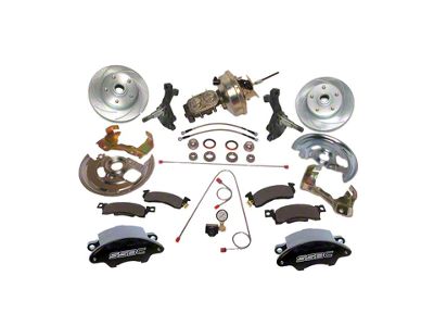 SSBC-USA Super Twin Front Power Drum to Disc Brake Conversion Kit with 2-Inch Drop Spindles and Cross-Drilled/Slotted Rotors; Black Calipers (67-69 Camaro)