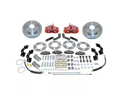 SSBC-USA Standard Rear Disc Brake Conversion Kit with Built-In Parking Brake Assembly and Vented Rotors for Ford 9-Inch Large Bearing; Red Calipers (64-73 Fairlane, Torino)