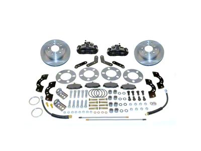 SSBC-USA Standard Rear Disc Brake Conversion Kit with Built-In Parking Brake Assembly and Cross-Drilled/Slotted Rotors for Ford Torino/New Style Big Bearing Flange; Black Calipers (64-66 Ranchero)