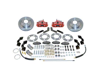 SSBC-USA Standard Rear Disc Brake Conversion Kit with Built-In Parking Brake Assembly and Vented Rotors for Ford 9-Inch Large Bearing; Red Calipers (64-66 Ranchero)