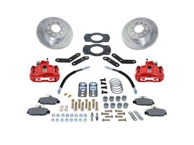 SSBC-USA Rear Disc Brake Conversion Kit with Built-In Parking Brake Assembly and Vented Rotors; Red Calipers (58-70 Biscayne, Brookwood, Caprice, Estate, Impala, Kingswood, Parkwood, Townsman)