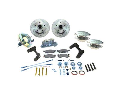 SSBC-USA Super Twin Front Power Drum to Disc Brake Conversion Kit with Spindles and Vented Rotors; Zinc Calipers (1958 Biscayne, Impala)