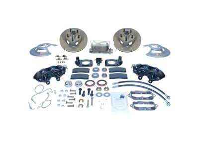 SSBC-USA Front Non-Power Drum to Disc Brake Conversion Kit with Dual Bowl Master Cylinder and Cross-Drilled/Slotted Rotors; Zinc Calipers (64-66 V8 Mustang)