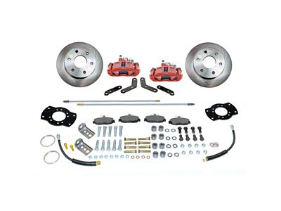 SSBC-USA Rear Disc Brake Conversion Kit with Built-In Parking Brake Assembly and Vented Rotors; Red Calipers (73-87 K10, K15, K20)