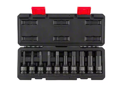 Sunex 1/2-Inch Drive SAE 4-Inch Long Hex Impact Bit Socket Set; 10-Piece