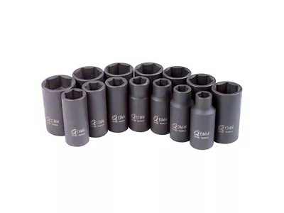 Sunex 3/8-Inch Drive Metric Mid-Depth Impact Socket Set; 6-Point; 14-Piece