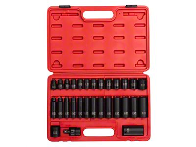 Sunex 3/8-Inch Drive Metric Standard and Deep Master Impact Socket Set; 12-Point; 29-Piece