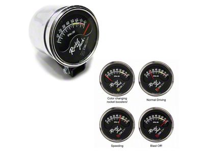 Tachometer, Retro Style Rocket Tach, Half Sweep, With ColorChanging Rocket Booster