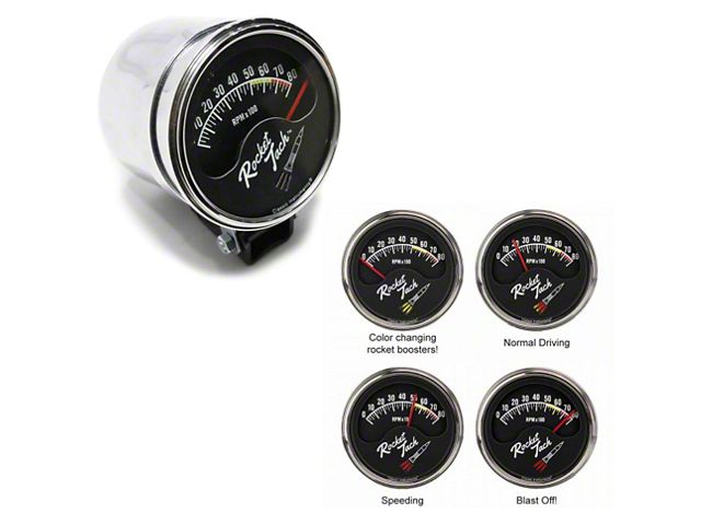 Tachometer, Retro Style Rocket Tach, Half Sweep, With ColorChanging Rocket Booster