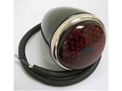 Tail Light Assembly - Ford 1937 Passenger - Red Glass Lens - Black Body - 6 & 12 Volt Bulbs - Left