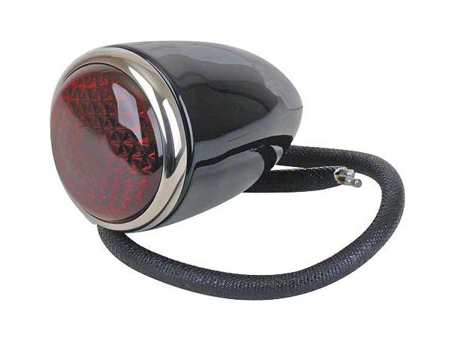 Tail Light Assembly - Ford 1937 Passenger - Red Glass Lens - Black Body - 6 & 12 Volt Bulbs - Right