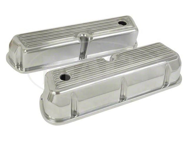 Tall-Design Polished/Finned Aluminum Valve Covers, 289/302/351W V8 (Using Small-Block V8 Ford Engine)