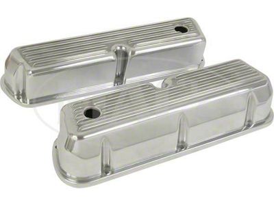 Tall-Design Polished/Finned Aluminum Valve Covers, 289/302/351W V8 (Using Small-Block V8 Ford Engine)