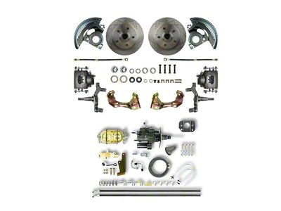 The Right Stuff Detailing Street Series Hydro Boost 2-Inch Drop Front Disc Brake Conversion Kit with Original Brake Booster/Master Cylinder; Natural Calipers (67-69 Camaro)