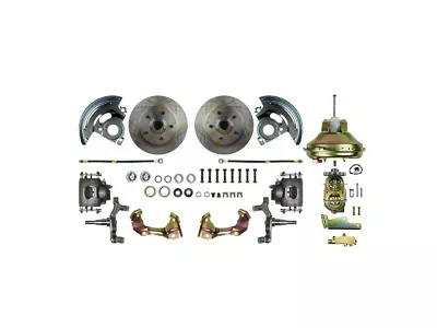 The Right Stuff Detailing Street Series 11-Inch Booster 2-Inch Drop Front Power Disc Brake Conversion Kit with Original Brake Booster/Master Cylinder; Red Calipers (67-69 Camaro)