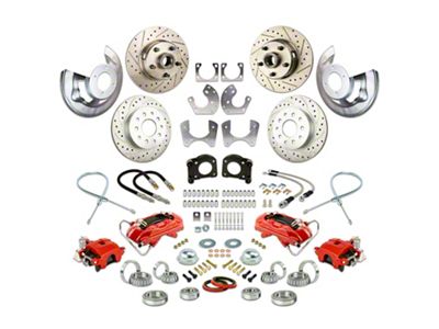 The Right Stuff Detailing Street Series At The Wheel 4-Wheel Disc Brake Conversion Kit; Red Calipers (63-69 V8 Comet, Falcon w/ Large Ford 9-Inch Rear)