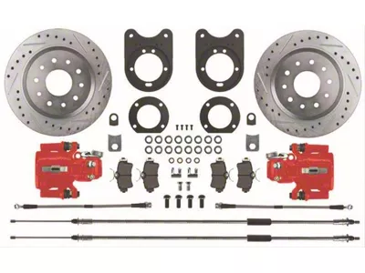 The Right Stuff Detailing Signature Series Rear Disc Brake Conversion Kit for Ford 9-Inch Large Bearing Rear End; Red Calipers (1967 Firebird w/ Non-Staggered Shocks)