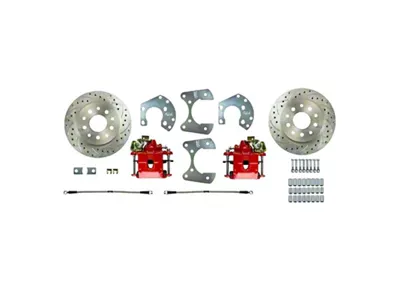 The Right Stuff Detailing Street Series Rear Disc Brake Conversion Kit for Ford 8.8-Inch Rear End and 5-Lug Axles; Red Calipers (1967 Firebird w/ Non-Staggered Shocks)