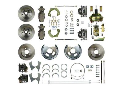 The Right Stuff Detailing Street Series 9-Inch Booster 2-Inch Drop 4-Wheel Disc Brake Conversion Kit with Black Brake Booster/Master Cylinder; Natural Calipers (55-57 150, 210, Bel Air, Nomad)