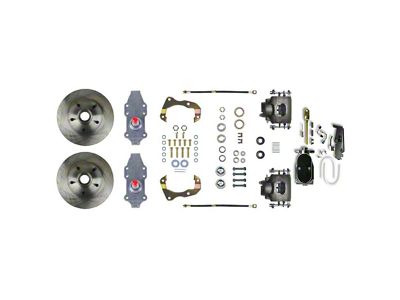The Right Stuff Detailing Street Series 2-Inch Drop Front Manual Disc Brake Conversion Kit with Black Brake Booster/Master Cylinder; Natural Calipers (55-57 150, 210, Bel Air, Nomad)