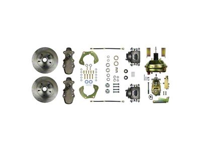 The Right Stuff Detailing Street Series 9-Inch Booster 2-Inch Drop Front Power Disc Brake Conversion Kit with Original Brake Booster/Master Cylinder; Black Calipers (55-57 150, 210, Bel Air, Nomad)