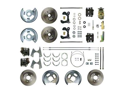 The Right Stuff Detailing Street Series 4-Wheel Manual Disc Brake Conversion Kit with Black Brake Booster/Master Cylinder; Red Calipers (55-57 150, 210, Bel Air, Nomad)