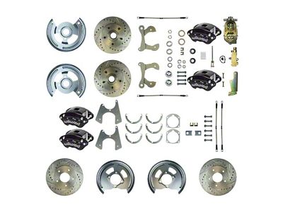 The Right Stuff Detailing Performance Series 4-Wheel Manual Disc Brake Conversion Kit with Chrome Brake Booster/Master Cylinder; Black Calipers (55-57 150, 210, Bel Air, Nomad)