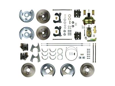 The Right Stuff Detailing Street Series 9-Inch Booster 4-Wheel Disc Brake Conversion Kit with Black Brake Booster/Master Cylinder; Natural Calipers (55-57 150, 210, Bel Air, Nomad)