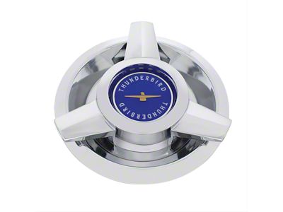 Wire Wheel Hub Cap; Chrome with Blue Center (62-63 Thunderbird)