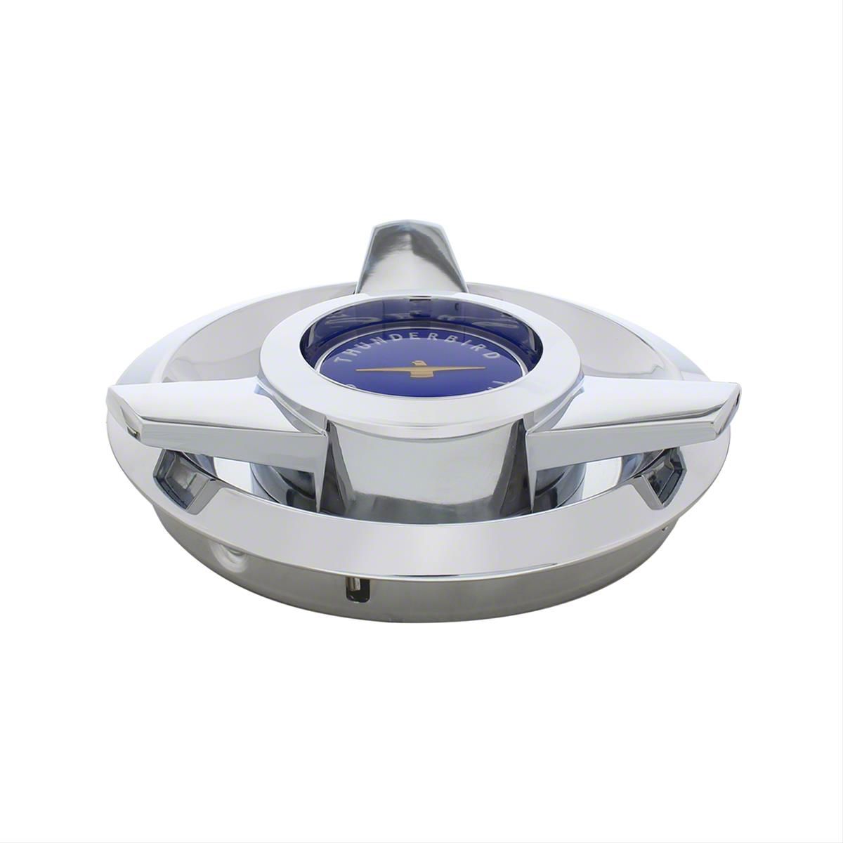 Ecklers Wire Wheel Hub Cap; Chrome with Blue Center (62-63