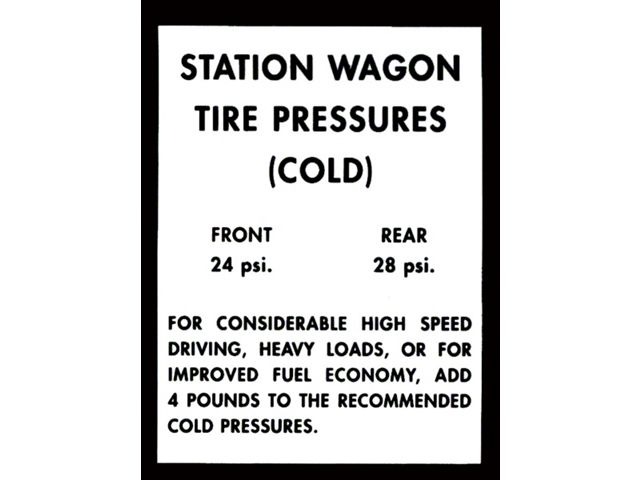 Tire Pressure Glove Box Door Decal - Ford Fairlane Station Wagon, 1963-1964