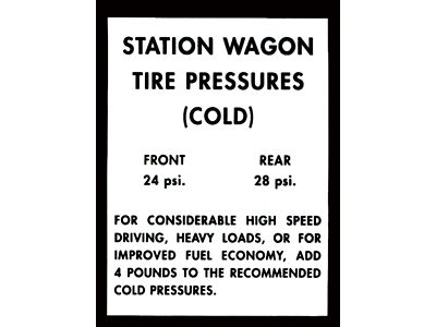 Tire Pressure Glove Box Door Decal - Ford Full Size Station Wagon, 1963-1964 (Station Wagon Only)