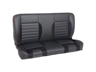 Pro-Series Universal Solid Back Sport-R Bench Seat without Center Bolster; 55-Inch; Charcoal Black Vinyl, Black Suede with Red Stitching (Universal; Some Adaptation May Be Required)