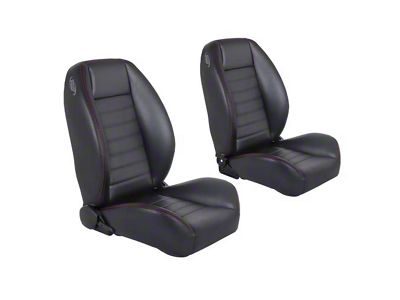 Pro-Series Universal Sport-XR Low Back Seats; Black Madrid Vinyl with Black Suede and Orange Stitching (Universal; Some Adaptation May Be Required)