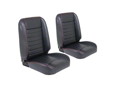 TMI Cruiser Classic Bucket Seats; Black Madrid Vinyl with Blue Stitching (Universal; Some Adaptation May Be Required)