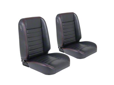 TMI Cruiser Collection Classic Bucket Seats; Black Madrid Vinyl with Blue Stitching (Universal; Some Adaptation May Be Required)