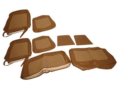 Deluxe Front and Rear Seat Upholstery Kit; Ginger Corinthian Vinyl with Brown and Tan Houndstooth Cloth (68-73 Chevelle Coupe)