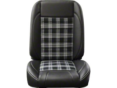 TMI Pro-Classic Universal Sport Low Back Seats; Charcoal Black Verona Vinyl with Gray and Black Plaid Cloth and White Stitching (Universal; Some Adaptation May Be Required)